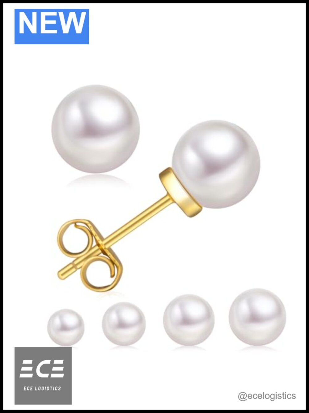 Freshwater Pearl Stud Earrings for Women, Yellow Gold Plated S925, 14K Gold